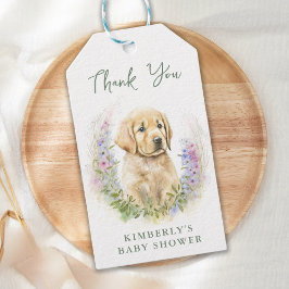 Puppy Hund Modern Sage Grönt Baby Shower Tack Presentetikett