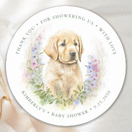 Puppy Hund Modern Sage Grönt Baby Shower Tack Runt Klistermärke