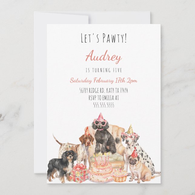 Puppy Hund Pals Birthday Girl Inbjudningar (Framsida)