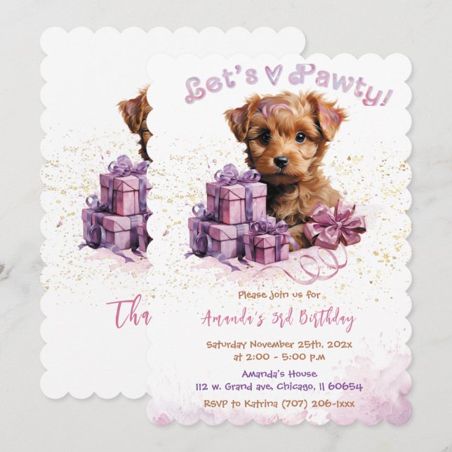 Puppy Hund Pals Birthday Inbjudningar (Fram/baksida)