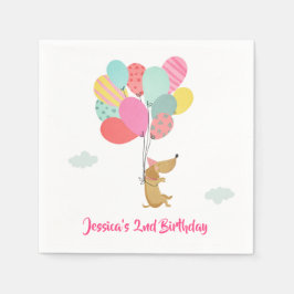 Puppy Hund Papper Napkins Pawty Balloons Rosa Girl Pappersservett