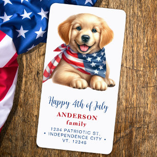 Puppy Hund Patriotic Rött vitt blått Returadress Adressetikett