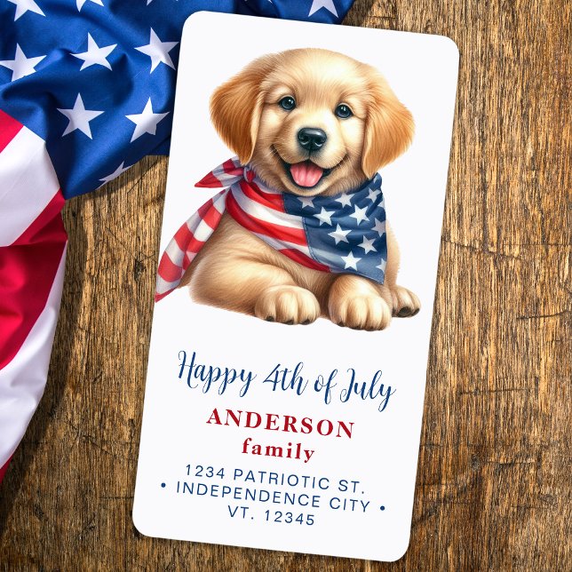 Puppy Hund Patriotic Rött vitt blått Returadress Adressetikett (Skapare uppladdad)