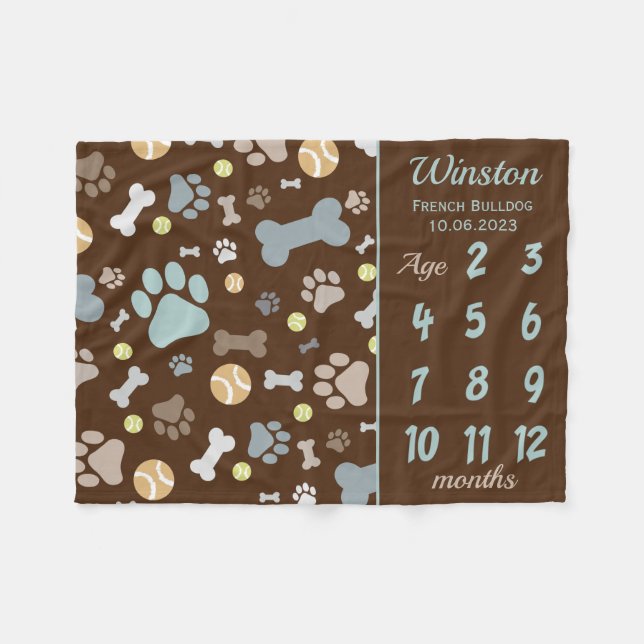 Puppy Hund Paw Skriv ut milstolpe Keepsak Blanket Fleecefilt (Framsidan (Horisontell))
