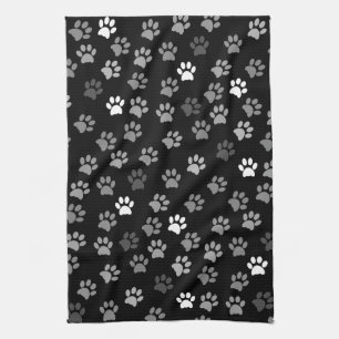 Puppy Hund Paw Skriv ut Svartvit och Grått Kökshandduk