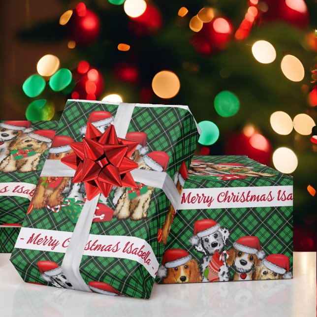 Puppy Hund Personalize Namn Grönt Play-jul Presentpapper (Skapare uppladdad)
