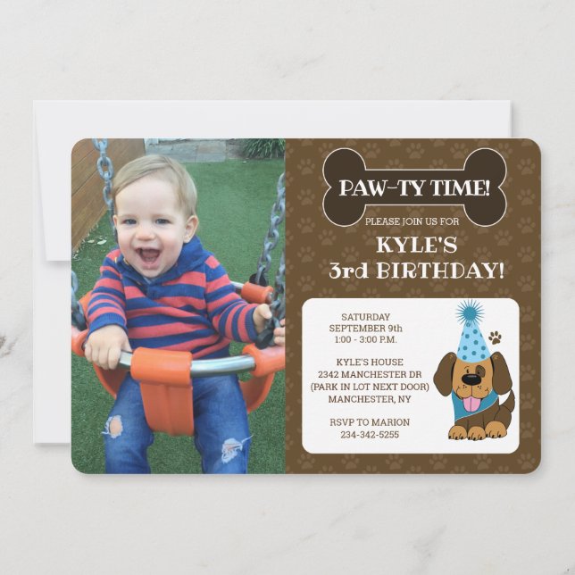 Puppy Hund Photo Tass-ty Dubbla-Sided Birthday Inbjudningar (Baksida)
