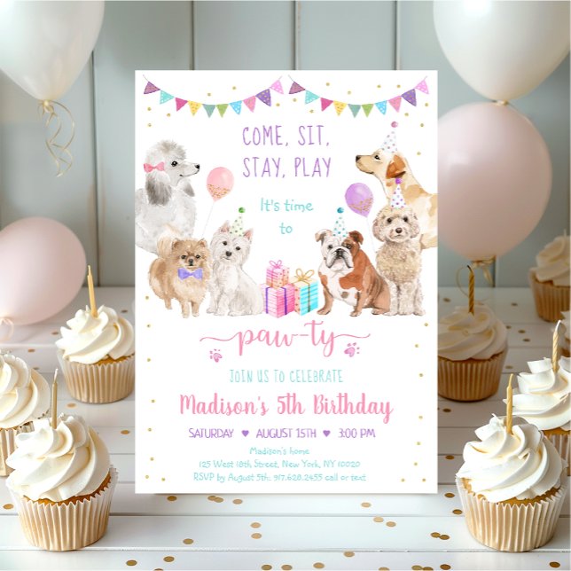 Puppy Hund Rosa Guld Girl Girl Tass-ty Birthday Inbjudningar (Skapare uppladdad)
