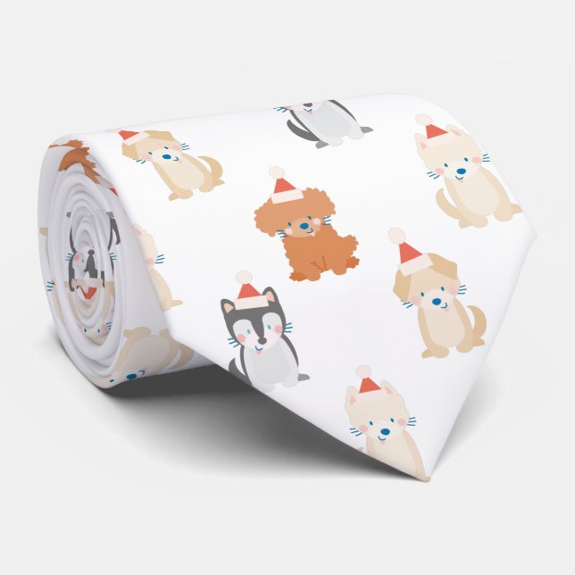 Puppy Hund Santa Mönster Cream Helgdag Slips (Rullad)