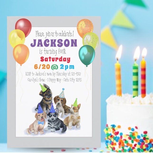 Puppy-Hund, tema Färgfull Födelsedagsfest Inbjudningar (Puppy Dog Theme Colorful Birthday Party Invitation)