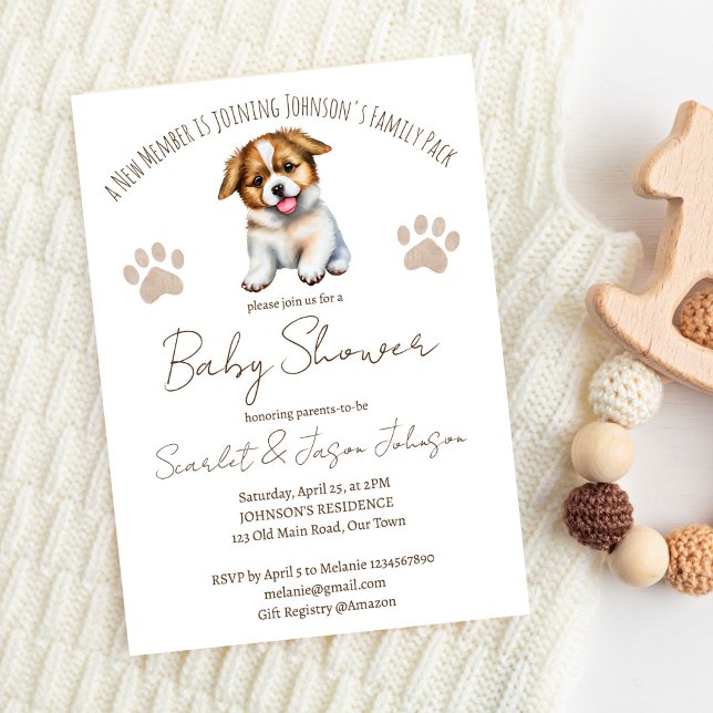 Puppy hund Teman för babyduschmall Inbjudningar (Puppy dog themed baby shower invitation template digital download cute border collie gender neutral)
