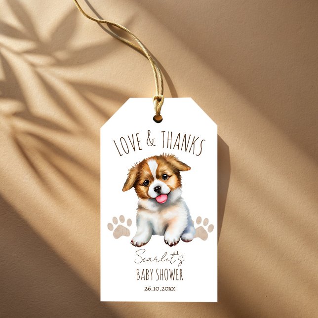 Puppy-hund tematiska babydusch tack för att du för presentetikett (Puppy dog themed baby shower customized thank you favor gift tags cute puppy baby shower favors)