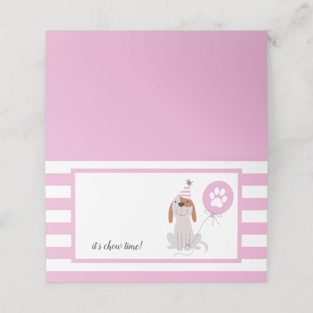 Puppy Hund Theme Birthday Rosa Food Tält Placeringskort (Utvändigt utvikt)