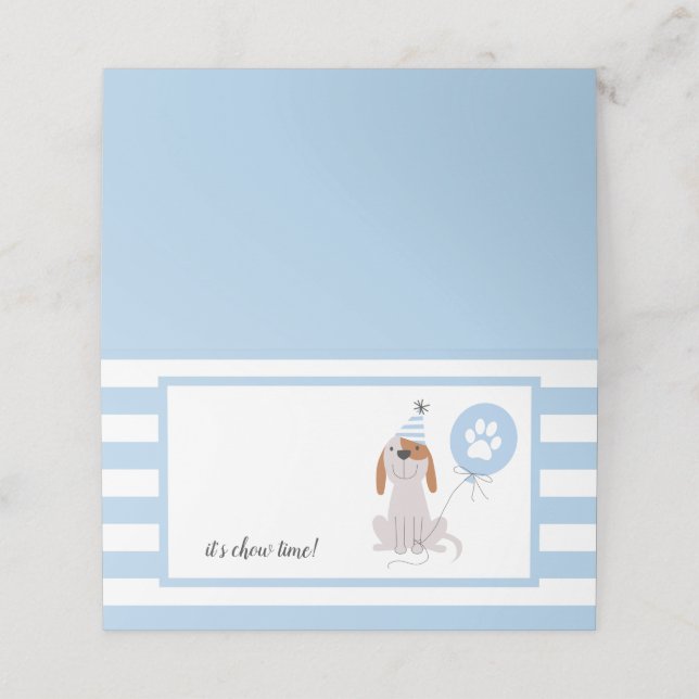 Puppy Hund Themme Birthday Blue Food Tält Placeringskort (Utvändigt utvikt)