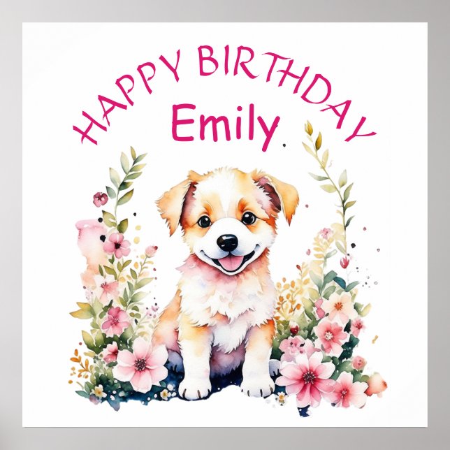 Puppy Hund ThLED Personlig Birthday Poster (Framsidan)