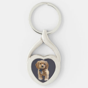 Puppy hund twisted heart silverfärgad nyckelring