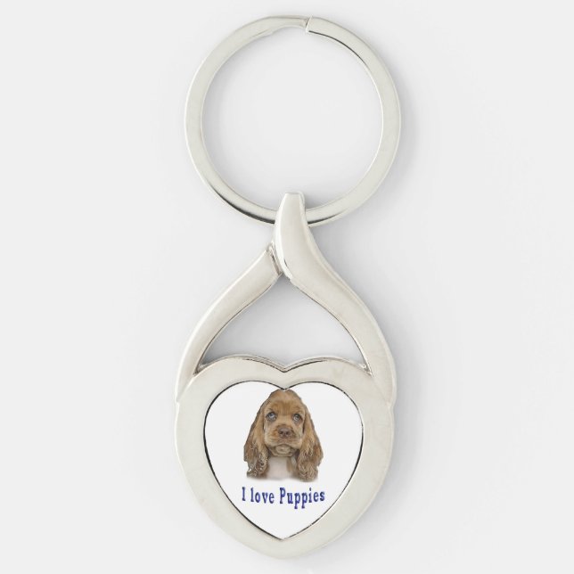 Puppy Hund Twisted Heart Silverfärgad Nyckelring (Framsidan)