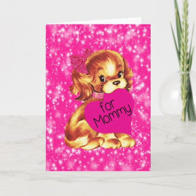 Puppy Hund Valentine for Mamma Fuschia Stars Helgkort (Framsida)
