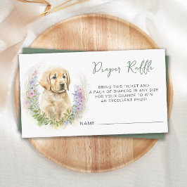 Puppy Hund Watercolor Diaper Raffle Baby Shower Tilläggskort