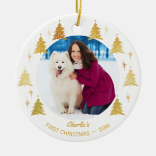 Puppy Hundar Första jul - Anpassningsbar Pet Phot Julgransprydnad Keramik