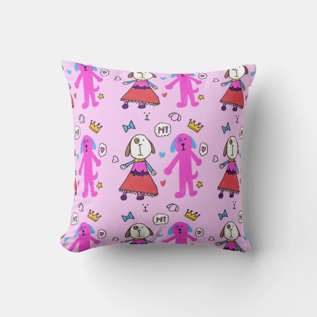 ’Puppy Hundar in Rosa’ Pillow Kudde (Framsida)