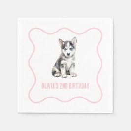 Puppy husky preppy pink plaid birthday pappersservett