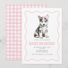 Puppy husky preppy plaid birthday invitation inbjudningar
