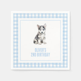 Puppy husky preppy plaid birthday pappersservett