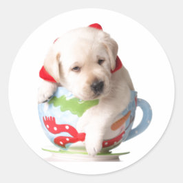 PUPPY IN A KOPP CHRISTMAS STICKER RUNT KLISTERMÄRKE