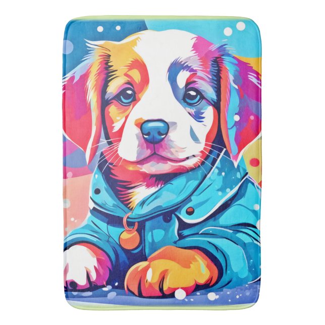 Puppy in Blue Jacka Design Badrumsmatta (Framsidan (Vertikal))