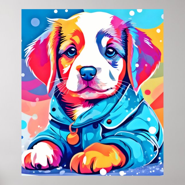 Puppy in Blue Jacka Design Poster (Framsidan)