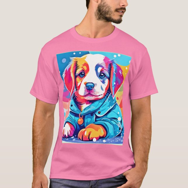 Puppy in Blue Jacka Design T Shirt (Framsida)