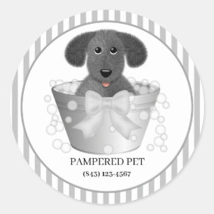 Puppy in Tin Tub Hund Groomer Business Stickers Runt Klistermärke