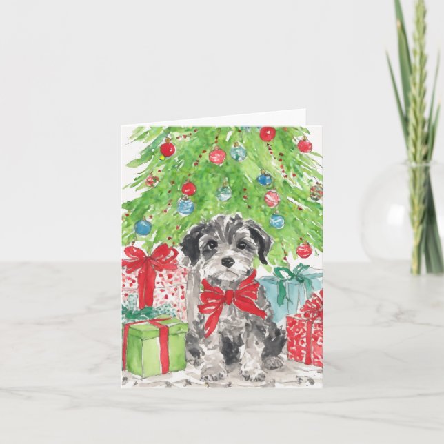 Puppy Jul Watercolor Stationery Kort (Framsida)