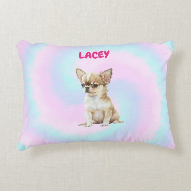 Puppy Kärlek accent Pillow i Cotton Candy "Chihuah Prydnadskudde (Framsidan)