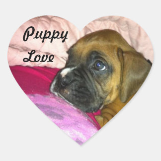 Puppy Kärlek Boxer Sticker Dexter Hjärtformat Klistermärke