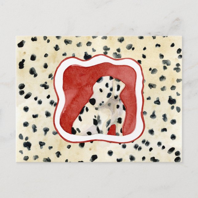"Puppy Kärlek" Dalmatien Puppy Art av Audrey Jeann Vykort (Framsida)