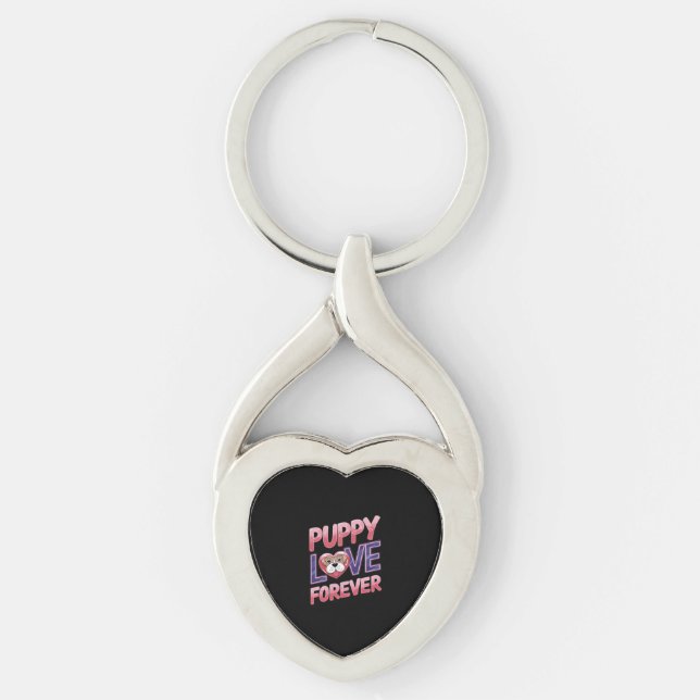 Puppy Kärlek Forever Hund Twisted Heart Silverfärgad Nyckelring (Framsidan)