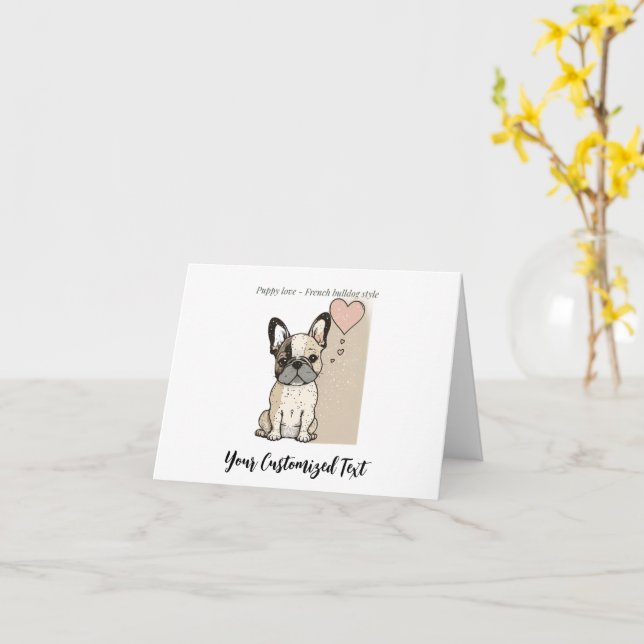 Puppy kärlek - Fransk bulldog stil T-Shirt Kort (Gul blomma)