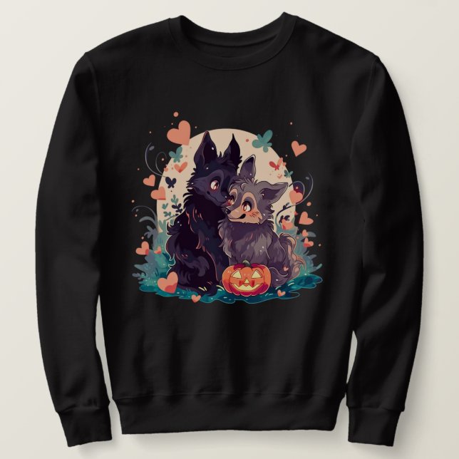 Puppy Kärlek Halloween Lång Ärmad Tröja (Design framsida)