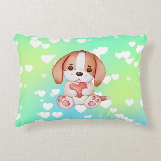 Puppy Kärlek Hearts accent Pillow Prydnadskudde (Framsidan)