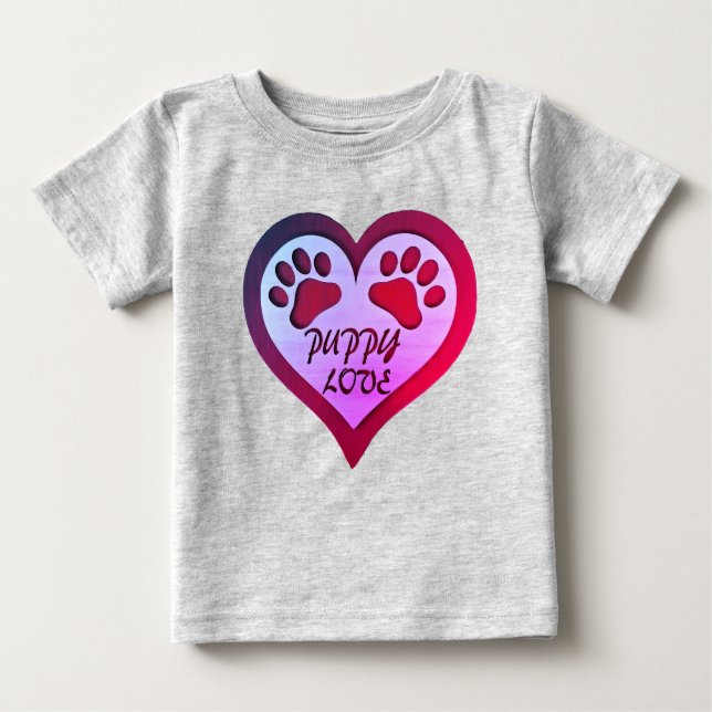 Puppy Kärlek hjärta med tass avtryck T Shirt (Framsida)