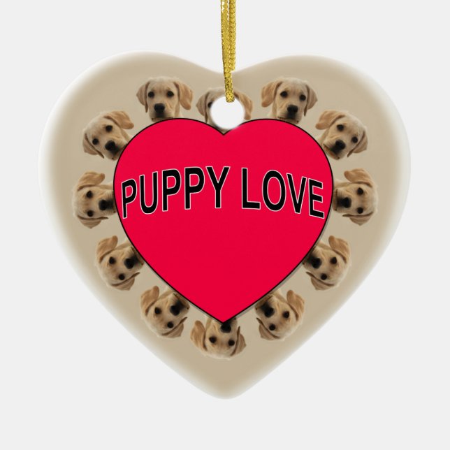 Puppy Kärlek Julgransprydnad Keramik (Framsidan)