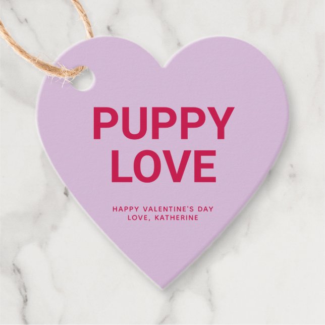 Puppy kärlek lila   roligt Alla hjärtans dag Gåvor Etiketter (Framsida)