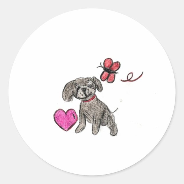Puppy Kärlek Runt Klistermärke (Framsida)