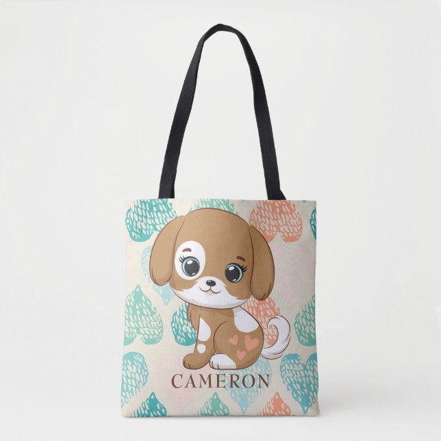 Puppy kärlek söt liten marionett Tote Bag Tygkasse (Framsida)