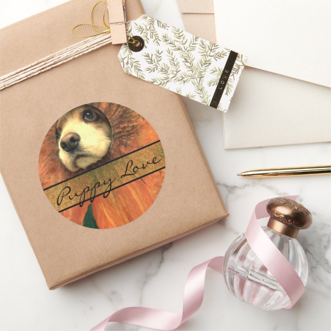 Puppy Kärlek Stickers Runt Klistermärke (Gåvor)