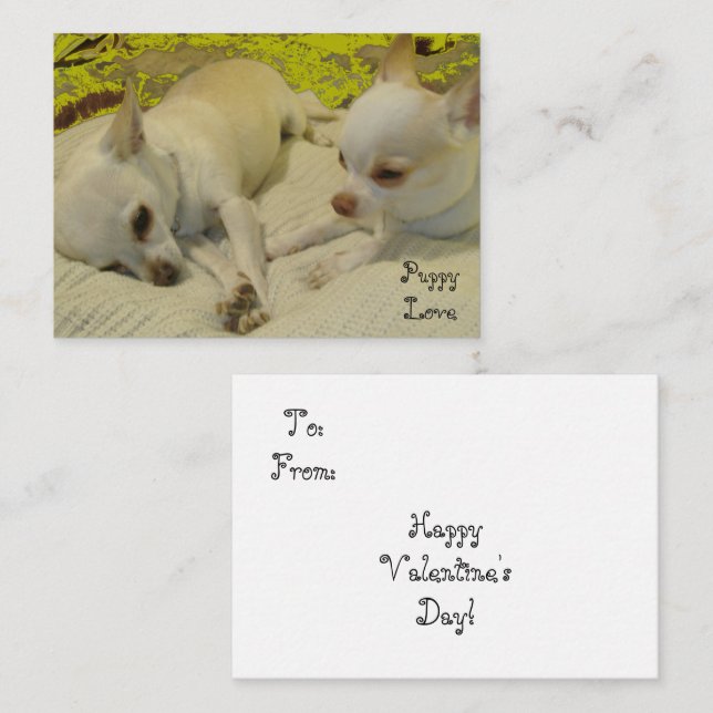 Puppy Kärlek Valentine Note Card Anteckningskort (Fram/baksida)