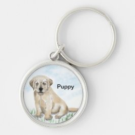 Puppy Keychain Rund Silverfärgad Nyckelring
