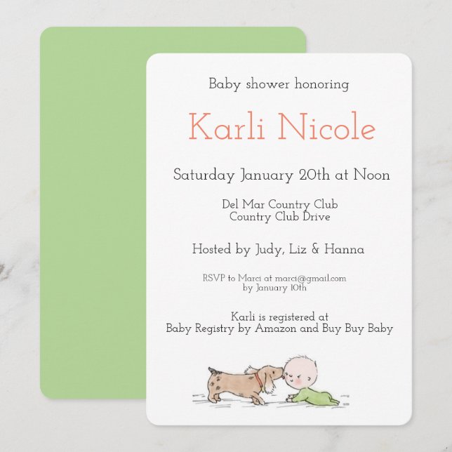 Puppy Kisses Baby Shower-inbjudningar Inbjudningar (Fram/baksida)